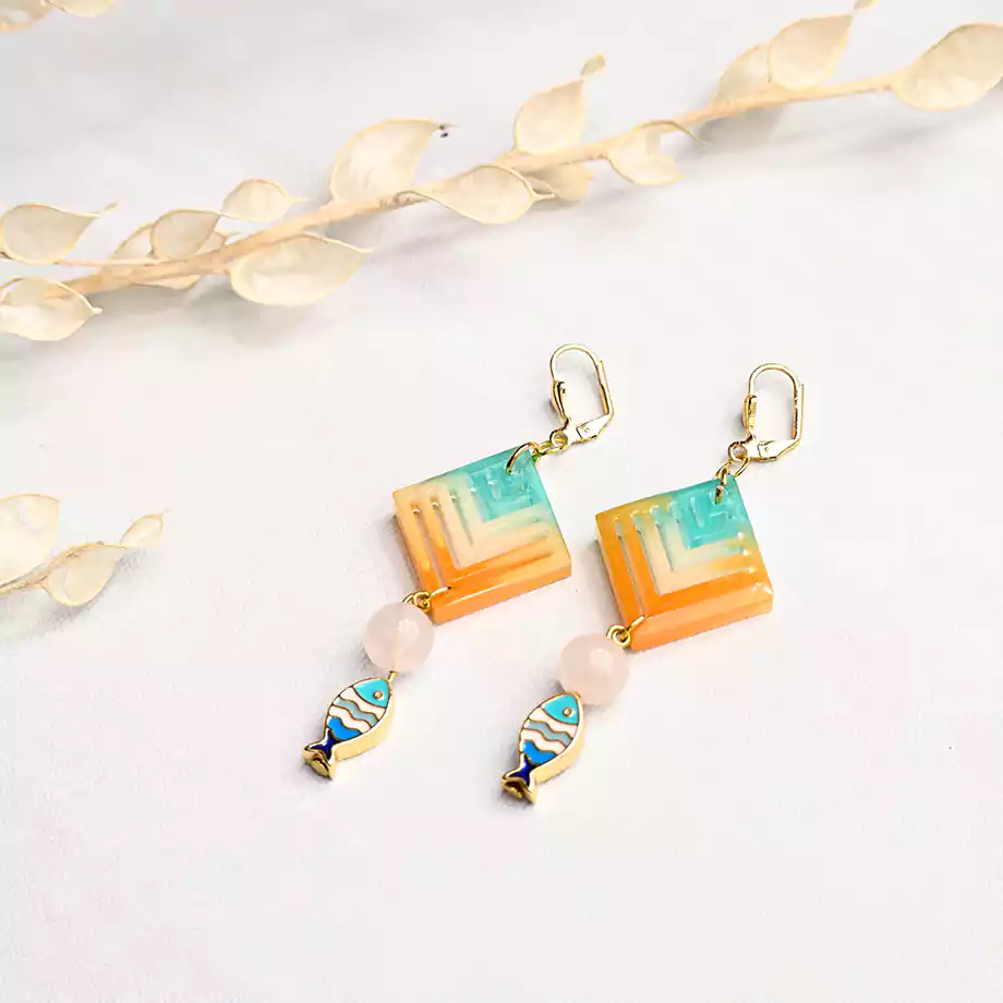 Tropik Pembe Kuvars Reçine Küpe - Görsel 3