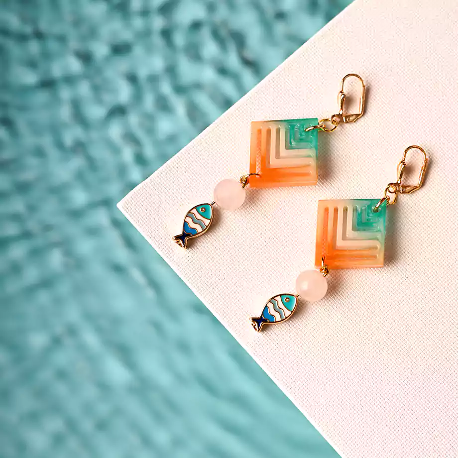 Tropik Pembe Kuvars Reçine Küpe - Görsel 4