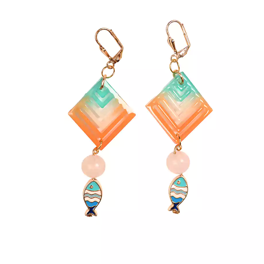 Tropik Pembe Kuvars Reçine Küpe - Görsel 2